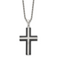 Chisel Stainless Steel Polished Black IP-plated Laser Cut Cross Pendant on a 24 inch Rope Chain Necklace