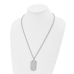 Chisel Stainless Steel Polished Laser Cut Cross Dog Tag on a 24 inch Rope Chain Necklace