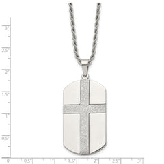 Chisel Stainless Steel Polished Laser Cut Cross Dog Tag on a 24 inch Rope Chain Necklace
