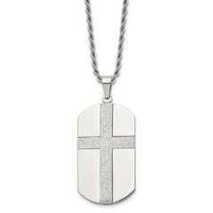 Chisel Stainless Steel Polished Laser Cut Cross Dog Tag on a 24 inch Rope Chain Necklace