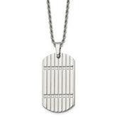 Stainless Steel 24in Polished & Textured w/CZs Dog Tag Necklace