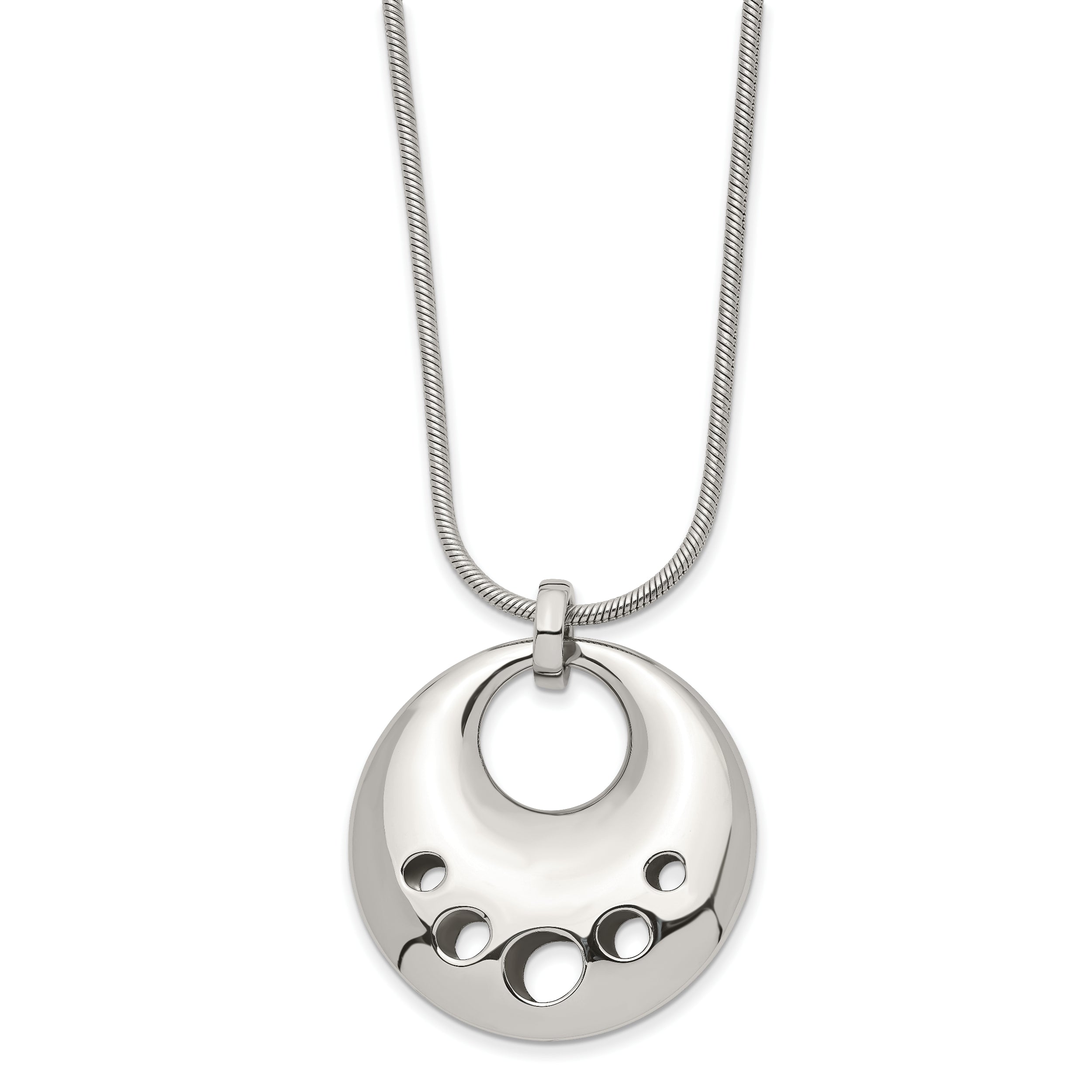 Stainless Steel Polished Circle Cut-out 24in Necklace