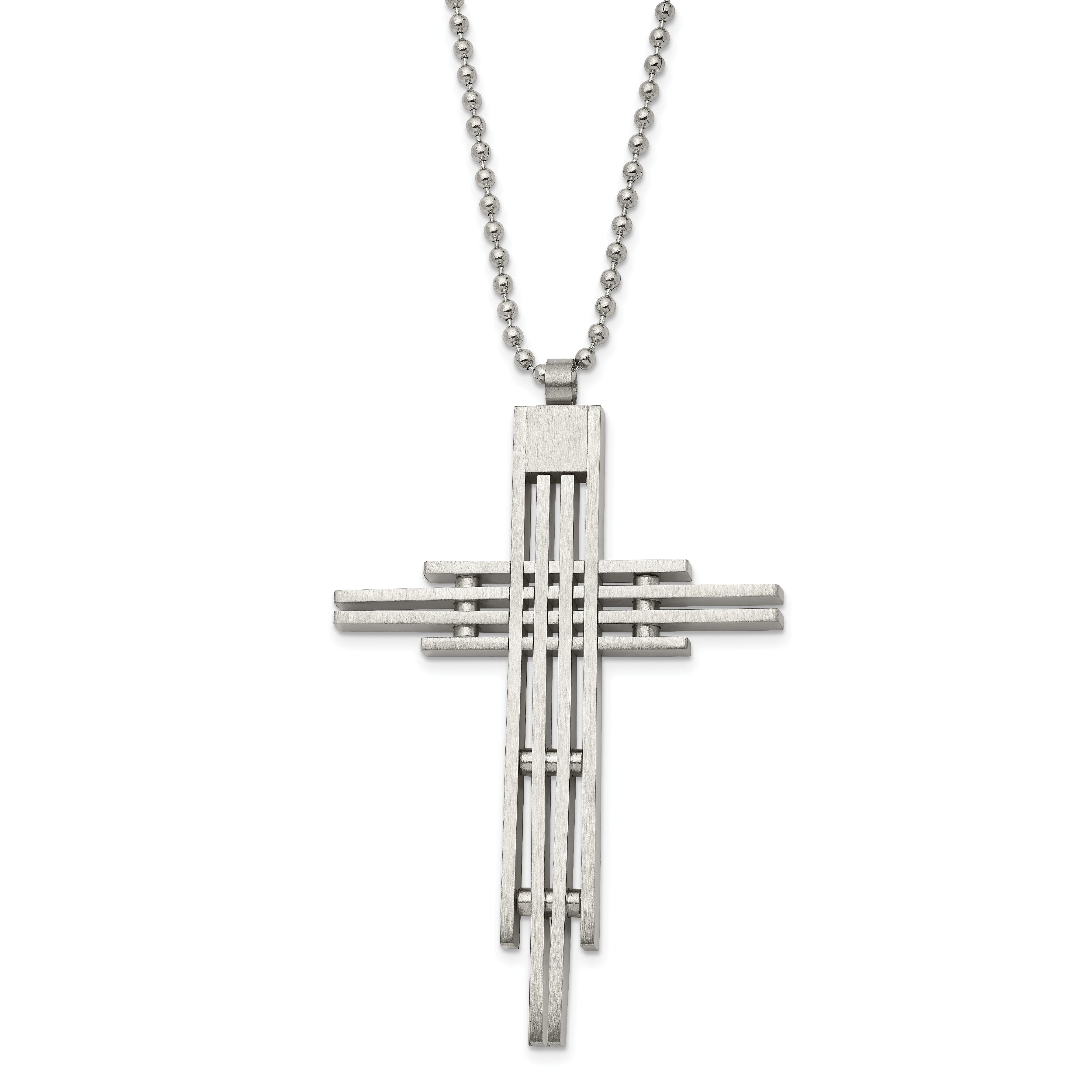 Chisel Stainless Steel Brushed and Polished Cross Pendant on a 24 inch Ball Chain Necklace