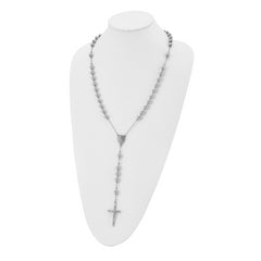 Chisel Stainless Steel Polished 8mm Beaded 32.5 inch Rosary Necklace
