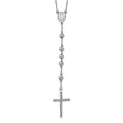 Chisel Stainless Steel Polished 8mm Beaded 32.5 inch Rosary Necklace