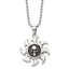 Chisel Stainless Steel Antiqued and Polished Skull on Saw Blade Pendant on a 24 inch Ball Chain Necklace