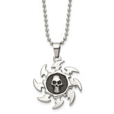Chisel Stainless Steel Antiqued and Polished Skull on Saw Blade Pendant on a 24 inch Ball Chain Necklace
