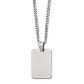 Chisel Stainless Steel Polished Rectangle Dog Tag on a 24 inch Curb Chain Necklace