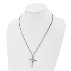 Chisel Stainless Steel Polished Wavy Cross Pendant on a 22 inch Curb Chain Necklace