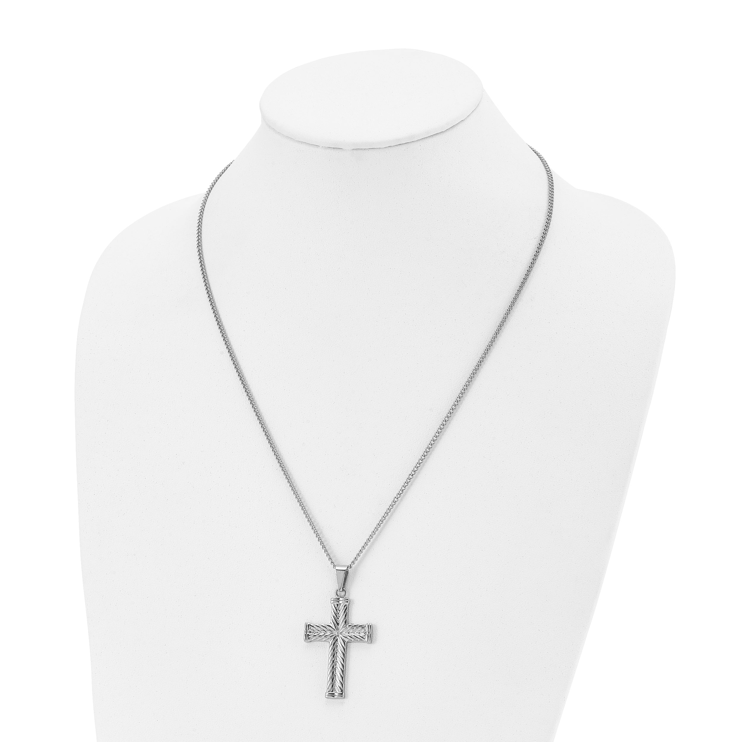 Chisel Stainless Steel Polished and Textured Cross Pendant on a 22 inch Curb Chain Necklace