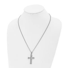 Chisel Stainless Steel Polished and Textured Cross Pendant on a 22 inch Curb Chain Necklace