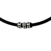 Stainless Steel Black Rubber Cord 19in Necklace