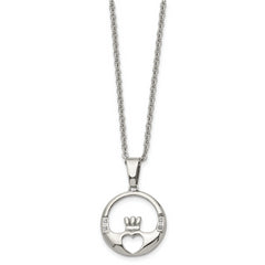 Chisel Stainless Steel Polished with CZ Claddagh Pendant on a 20 inch Cable Chain Necklace