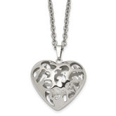 Stainless Steel Polished Filigree Puffed Heart 20in Necklace