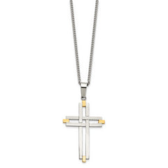 Chisel Stainless Steel Polished Yellow IP-plated Cross Pendant on a 22 inch Curb Chain Necklace