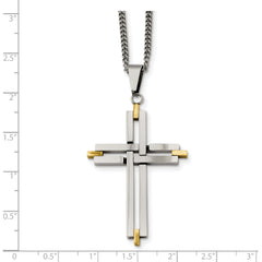 Chisel Stainless Steel Polished Yellow IP-plated Cross Pendant on a 22 inch Curb Chain Necklace