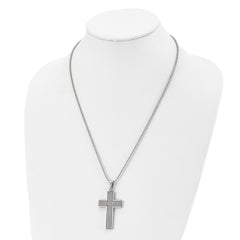 Chisel Stainless Steel Polished Black IP-plated 1/20 carat Black Diamond Striped Cross Pendant on a 22 inch Ball Chain Necklace
