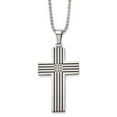 Chisel Stainless Steel Polished Black IP-plated 1/20 carat Black Diamond Striped Cross Pendant on a 22 inch Ball Chain Necklace