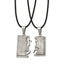 Chisel Stainless Steel Brushed and Polished with CZ Love and Music Pendants on 20 in Leather Cord Necklace Set