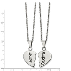 Chisel Stainless Steel Polished and Enamel Mother Daughter Heart Necklace Set