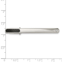 Sophia Jewelers Stainless Steel Tie Bar with Diamond & Carbon Fiber
