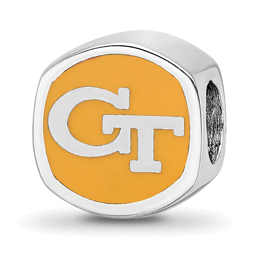 Sterling Silver Rhodium-plated LogoArt Georgia Institute of Technology Double Logo Enameled Bead