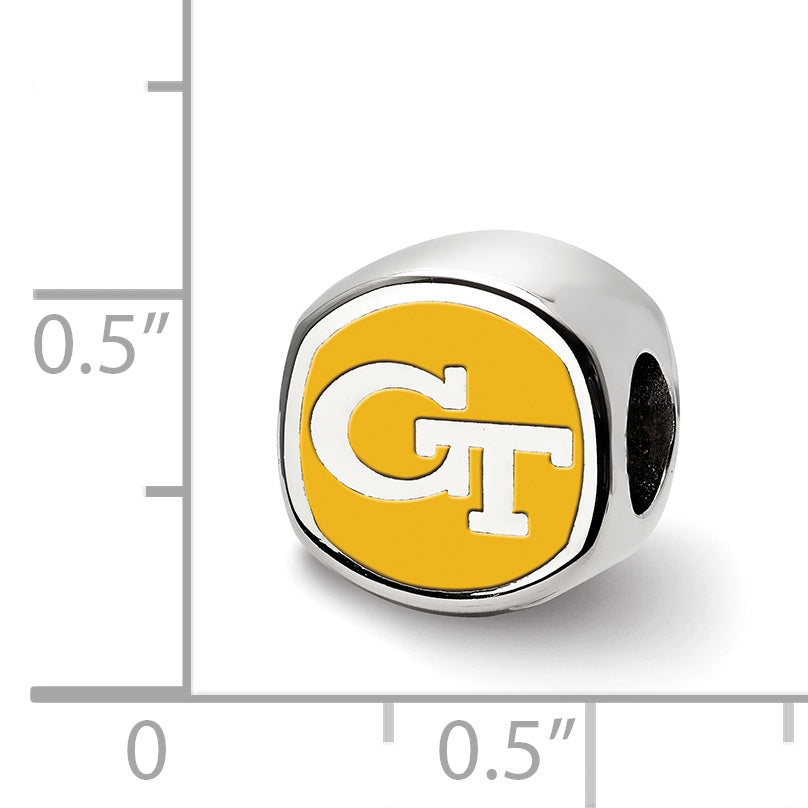 Sterling Silver Rhodium-plated LogoArt Georgia Institute of Technology Double Logo Enameled Bead