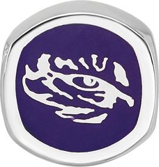 Sterling Silver Rhodium-plated LogoArt Louisiana State University Double Logo Enameled Bead