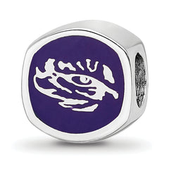 Sterling Silver Rhodium-plated LogoArt Louisiana State University Double Logo Enameled Bead