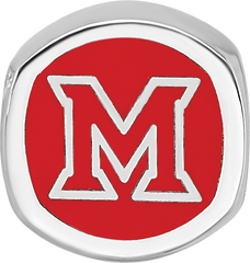 Sterling Silver Rhodium-plated LogoArt Miami University Ohio Double Logo Enameled Bead