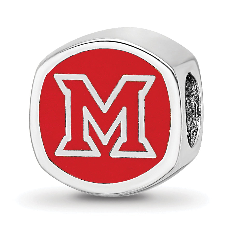 Sterling Silver Rhodium-plated LogoArt Miami University Ohio Double Logo Enameled Bead