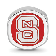 Sterling Silver Rhodium-plated LogoArt North Carolina State University N-C-S Enameled Bead