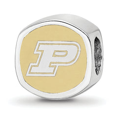 Sterling Silver Rhodium-plated LogoArt Purdue University Double Logo Enameled Bead