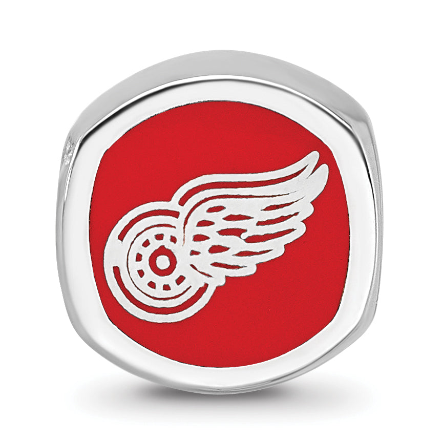 Sterling Silver Rhodium-plated NHL LogoArt Detroit Red Wings Double Logo Enameled Bead