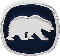 Sterling Silver Rhodium-plated LogoArt University of California Berkeley Bear/Cal Double Logo Enameled Bead