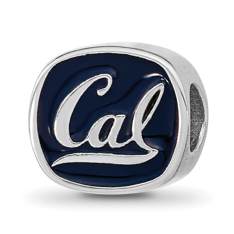 Sterling Silver Rhodium-plated LogoArt University of California Berkeley Bear/Cal Double Logo Enameled Bead