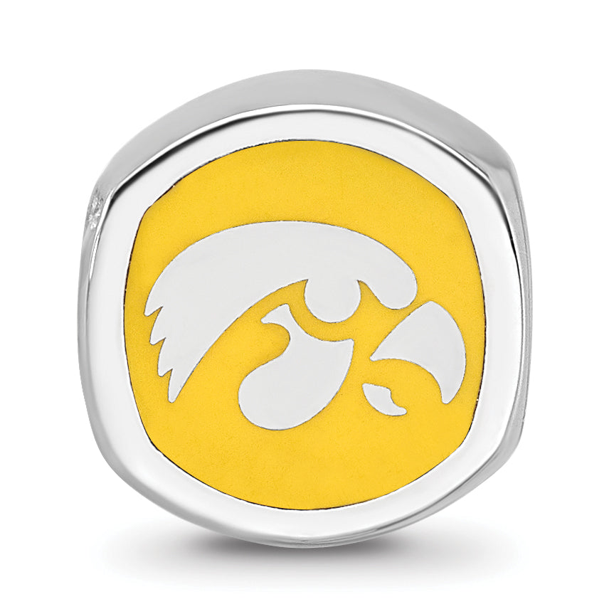 Sterling Silver Rhodium-plated LogoArt University of Iowa Double Logo Enameled Bead