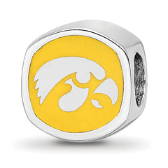 Sterling Silver Rhodium-plated LogoArt University of Iowa Double Logo Enameled Bead