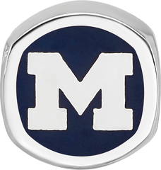 Sterling Silver Rhodium-plated LogoArt University of Michigan Double Logo Blue Enameled Bead