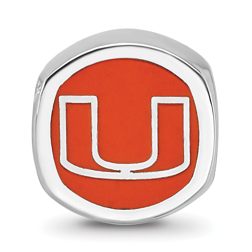 Sterling Silver Rhodium-plated LogoArt University of Miami Double Logo Enameled Bead