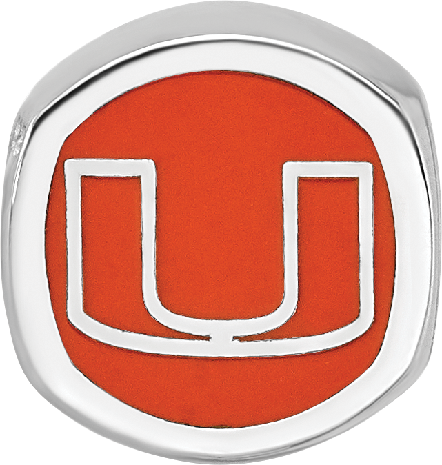 Sterling Silver Rhodium-plated LogoArt University of Miami Double Logo Enameled Bead