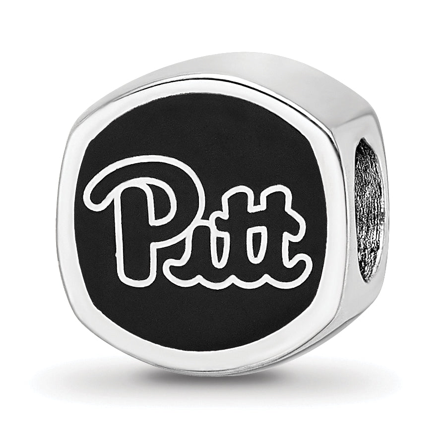 Sterling Silver Rhodium-plated LogoArt University of Pittsburgh Enameled Double Logo Bead