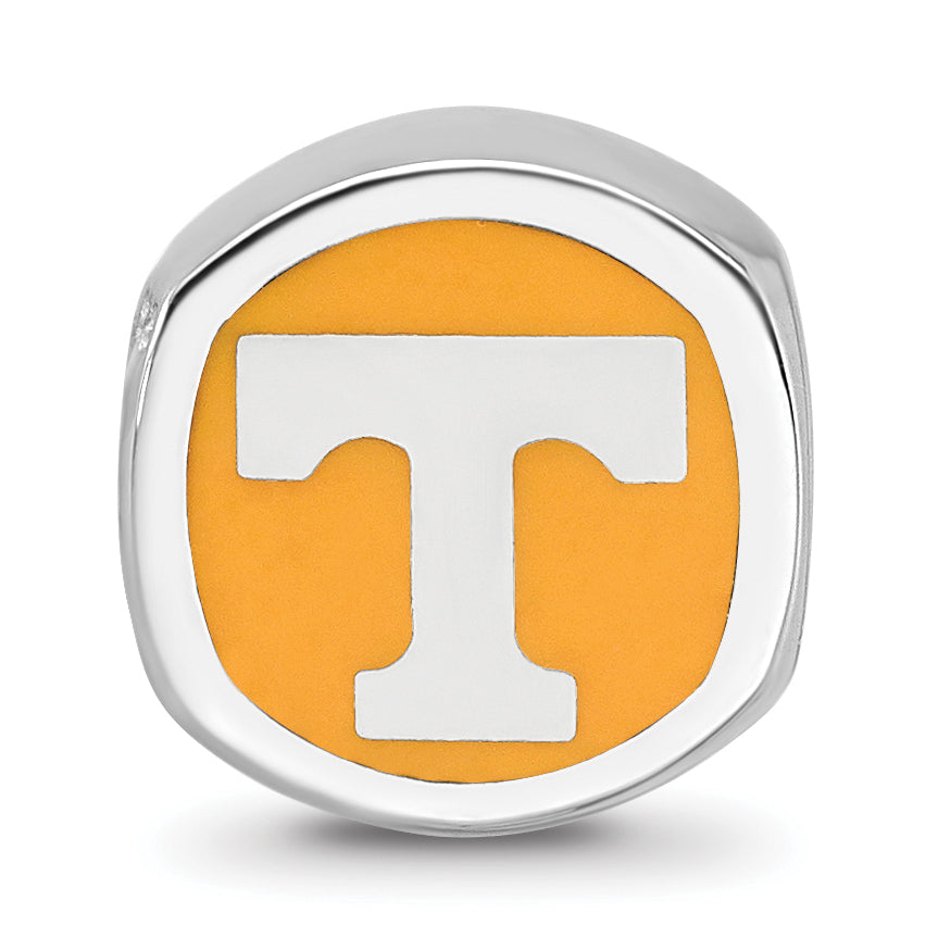 Sterling Silver Rhodium-plated LogoArt University of Tennessee Enameled Double Logo Bead