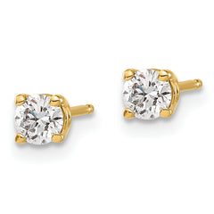 14K Yellow Gold Diamond Stud Earrings with 4 Prong Round-Cut