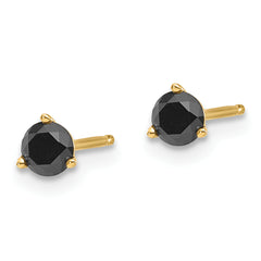 14K Gold Black Diamond Stud Earrings with Elegant 3-Prong Setting