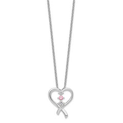 Sterling Silver Rhodium-Plated Heart Necklace with Pink Swarovski Topaz
