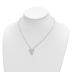 Sterling Silver Rhodium-Plated Heart Necklace with Pink Swarovski Topaz