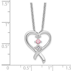 Sterling Silver Rhodium-Plated Heart Necklace with Pink Swarovski Topaz