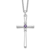 Survivor Collection Sterling Silver Rhodium-plated 16 Inch White and Purple Swarovski Topaz Faith Cross Necklace with 2 Inch Extender