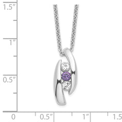 Sterling Silver 925 Polished Necklace with White and Purple Topaz Pendants